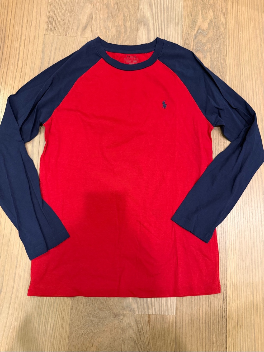 Polo by Ralph Lauren Red Body with Navy Raglan Long-Sleeve Tee